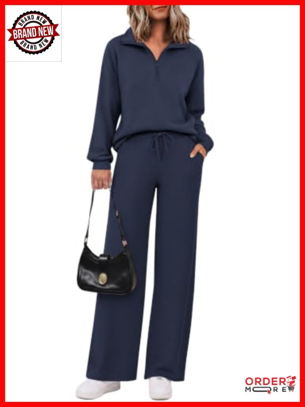 Women's 2 Piece Lounge Set Half Zip Sweatshirt Wide Leg Pants Casual Outfit